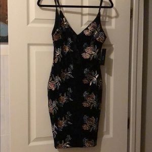 Bodycon Velvet Dress with Appliqué Detailing